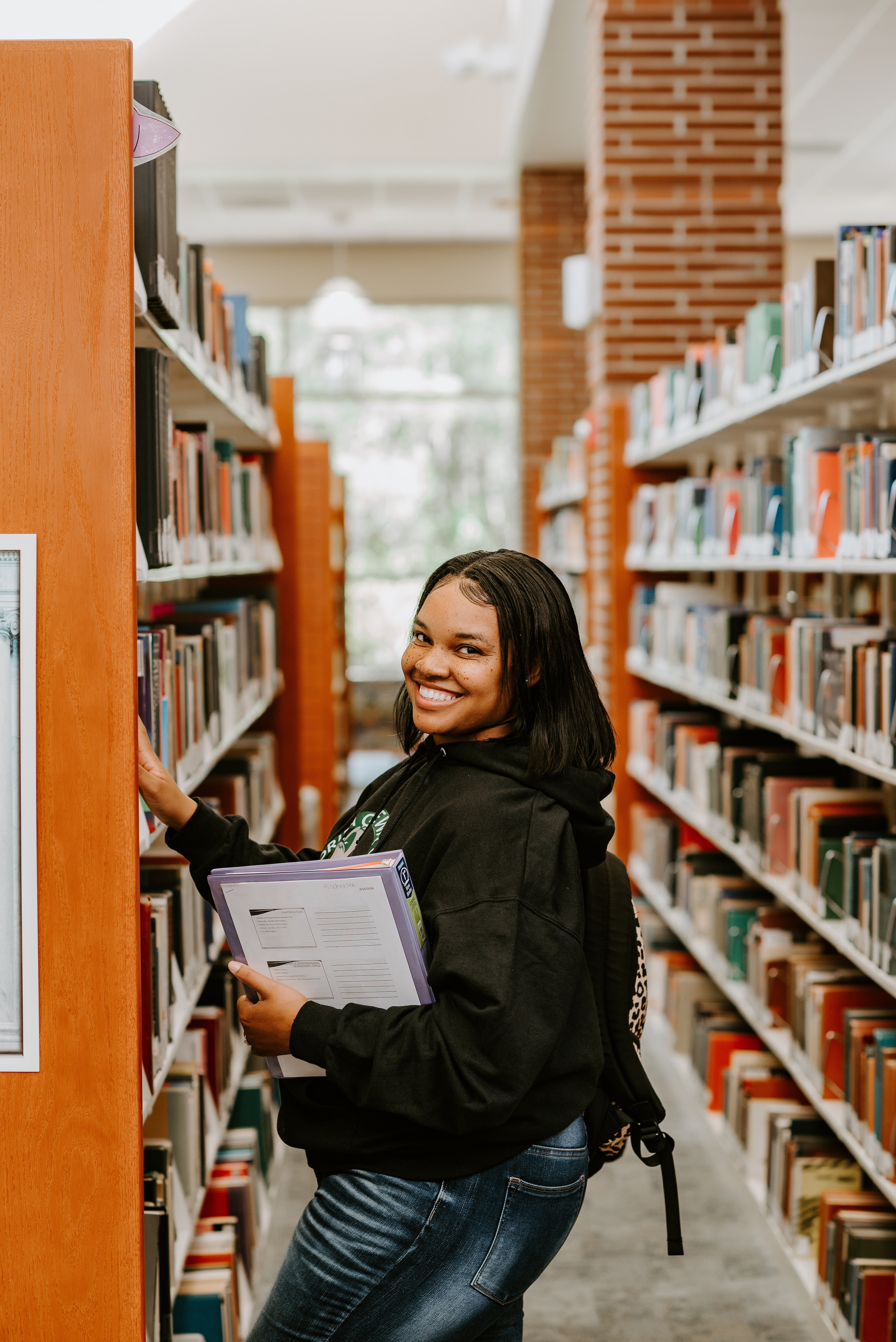 Student in library