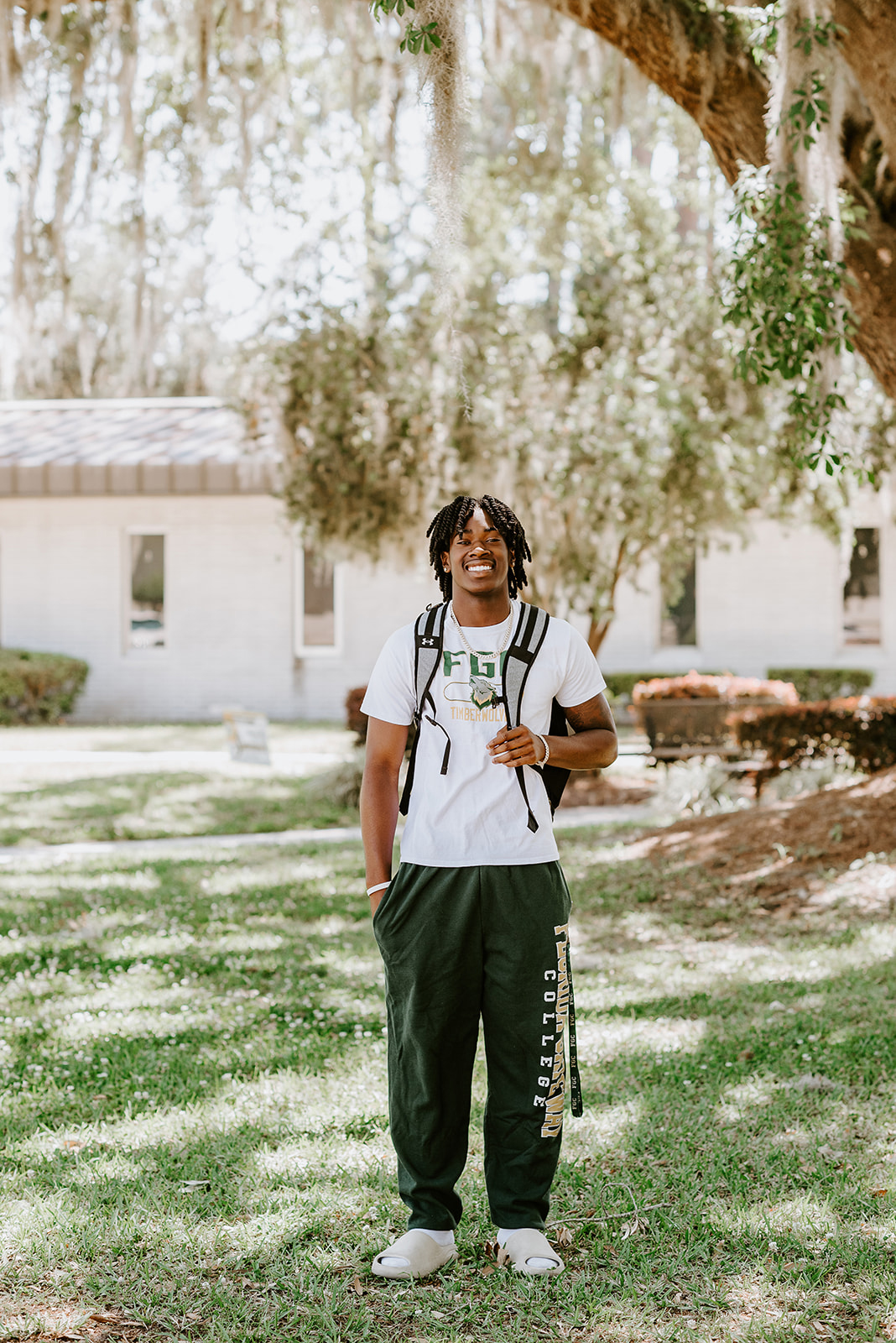 FGC student in full FGC gear on campus