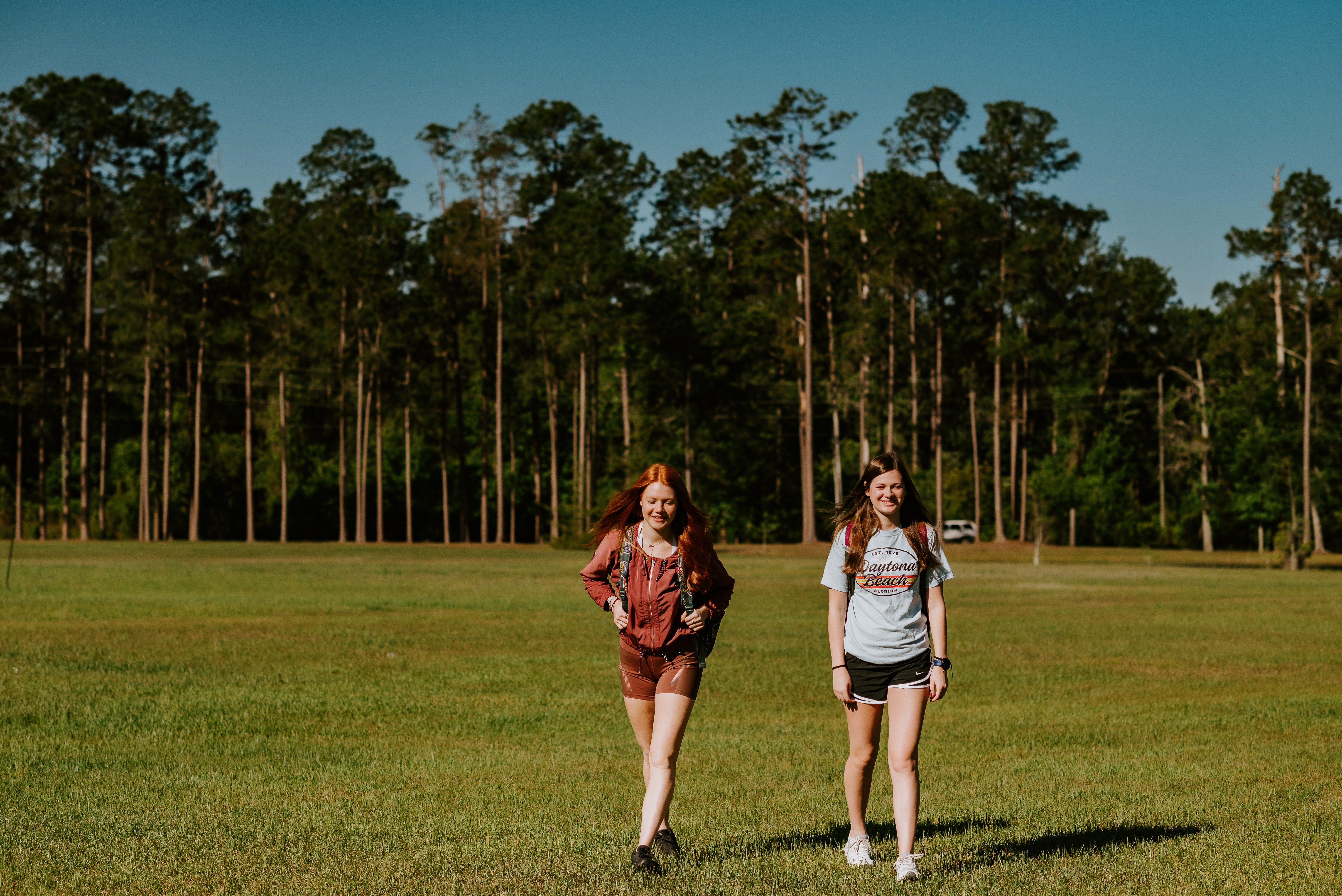 Students walking in field