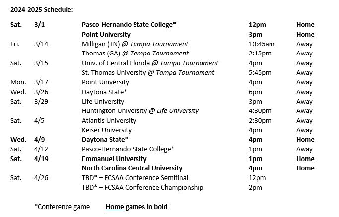 screenshot of 2025 flag football schedule