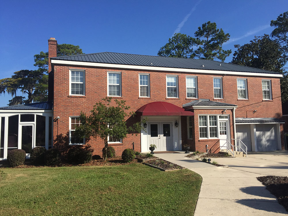 exterior of red brick building