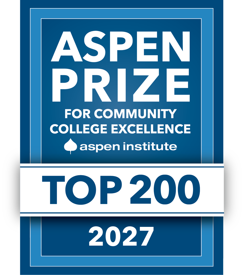Graphic. Blue background. Aspen Prize for Community College Excellence.