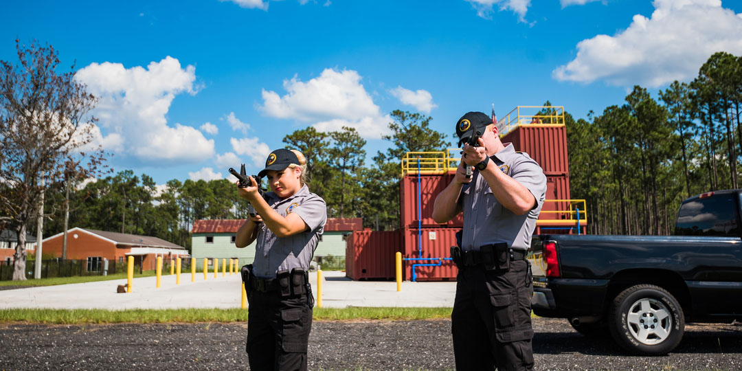 Students training at gun range