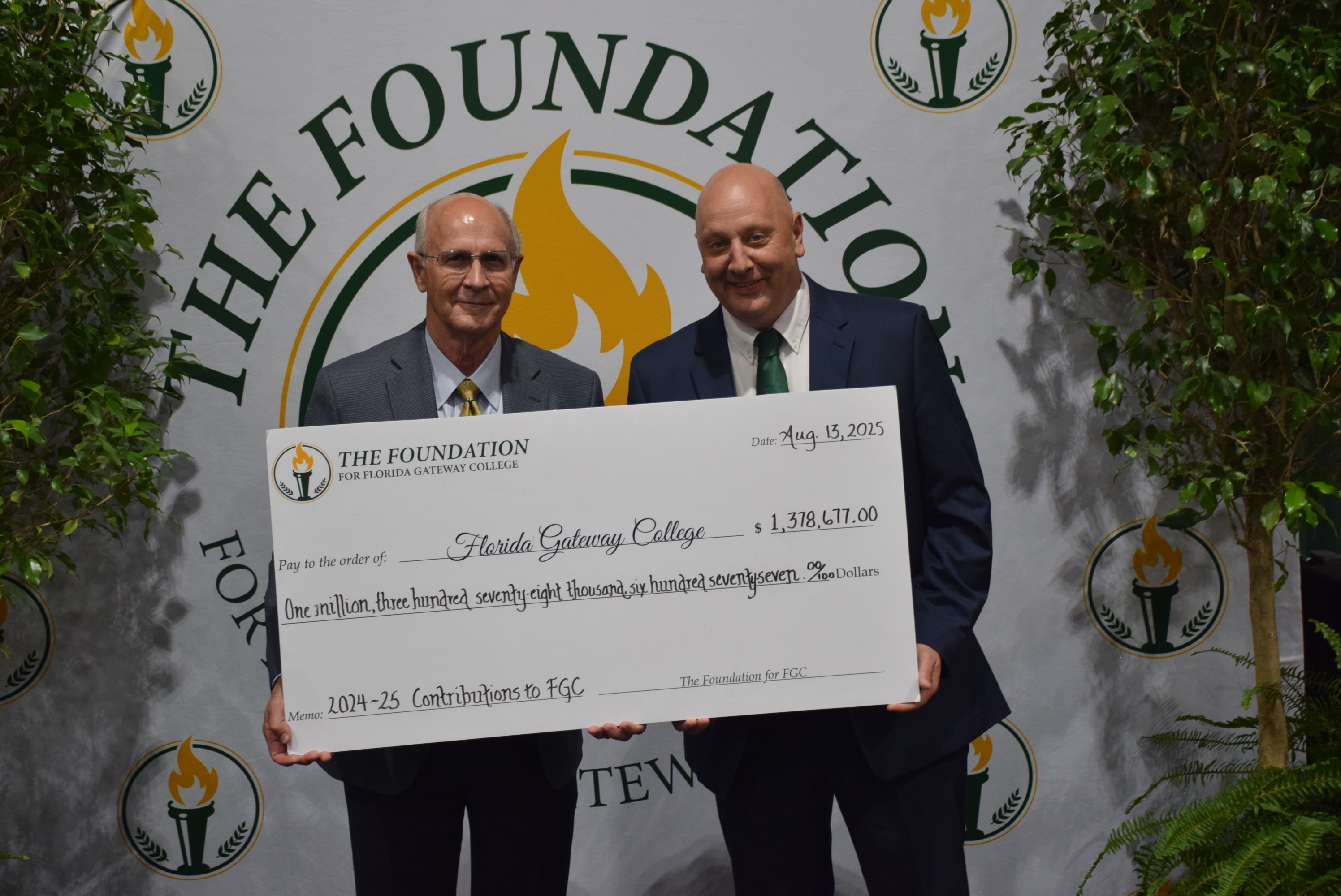 Foundation check donation to Florida Gateway College