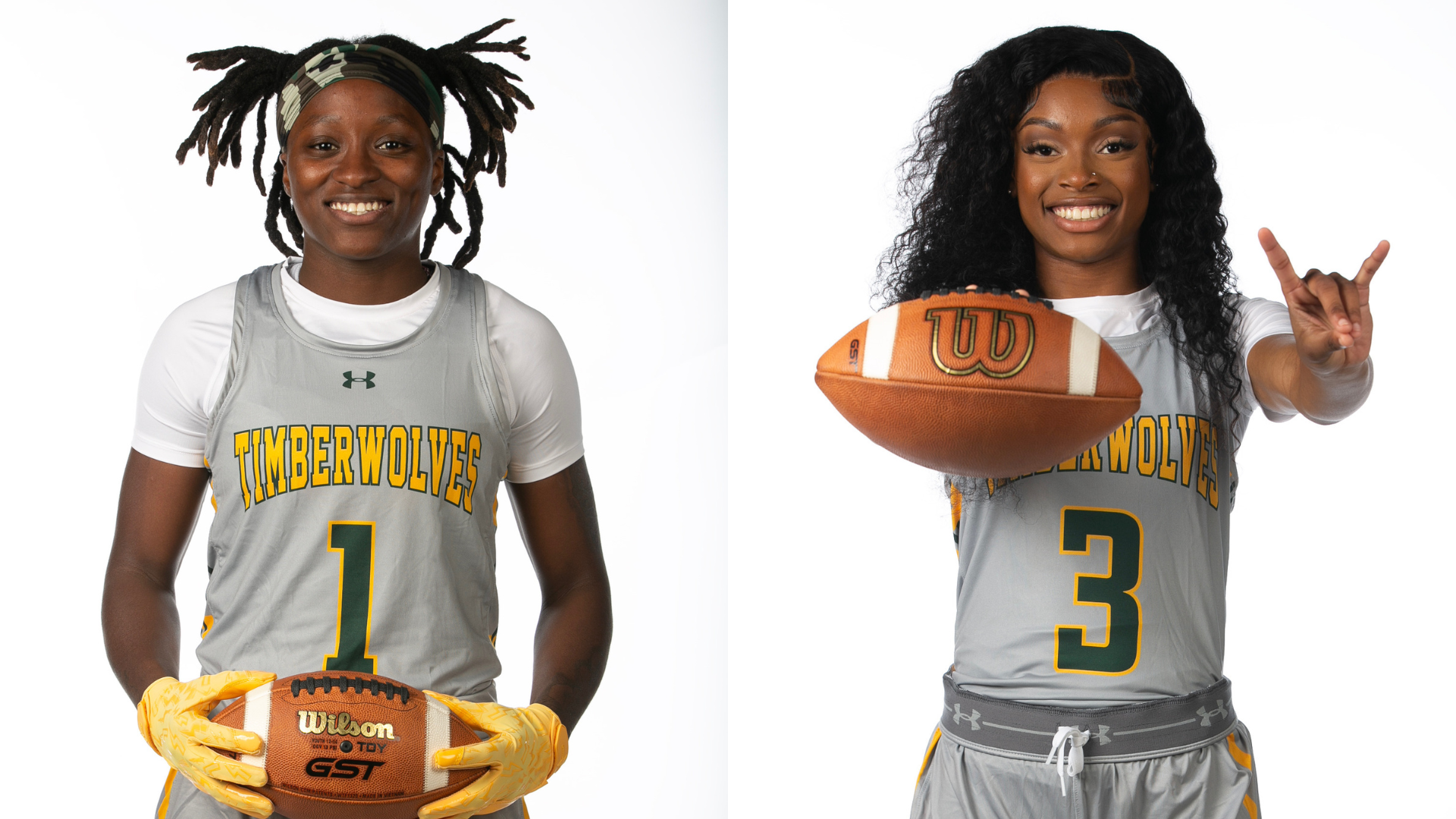 Two headshots of FGC Flag Football players Harris (left) and Jenkins.